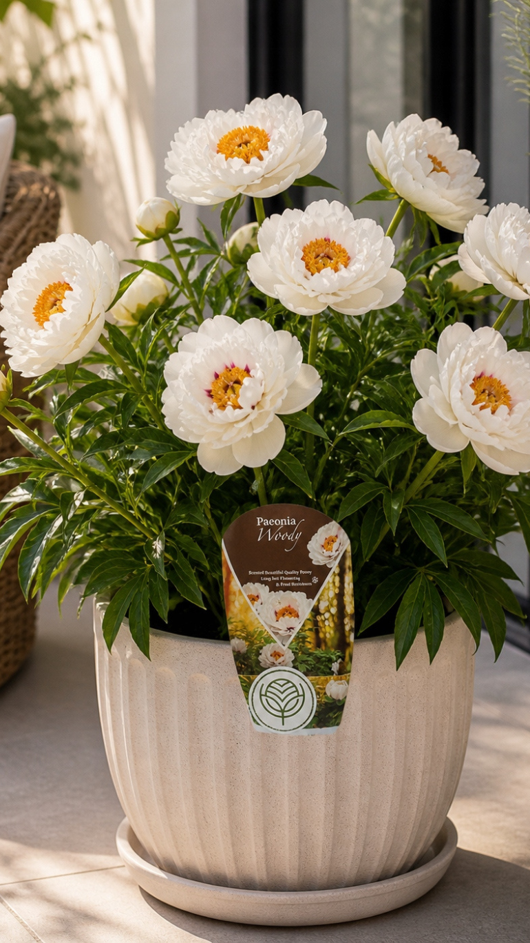 Paeonia Woodie biała d: 14