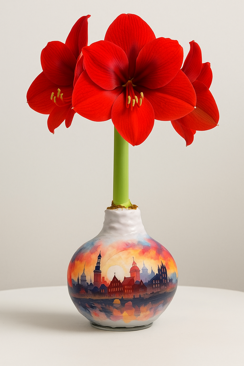 Amarylis w wosku z grafiką miasta