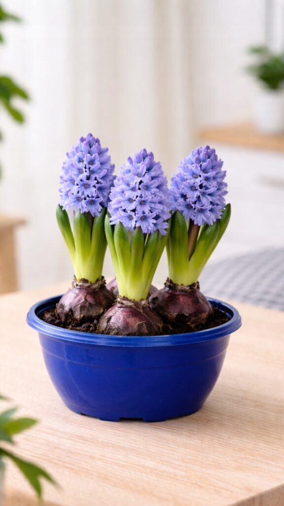 Hiacynt niebieski Hyacinthus Blue – kwitnąca roślina cebulowa w doniczce, wysokość 14–20 cm.