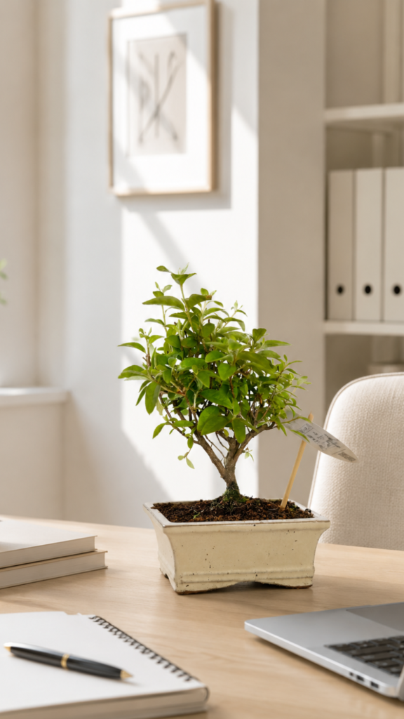 Bonsai Carmona microphylla 10/20 cm herbaciane drzewko w jasnej ceramicznej donicy