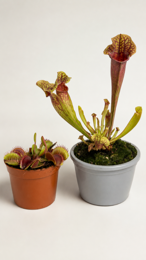 Zestaw roślin mięsożernych Dionaea muscipula i Sarracenia purpurea w doniczkach
