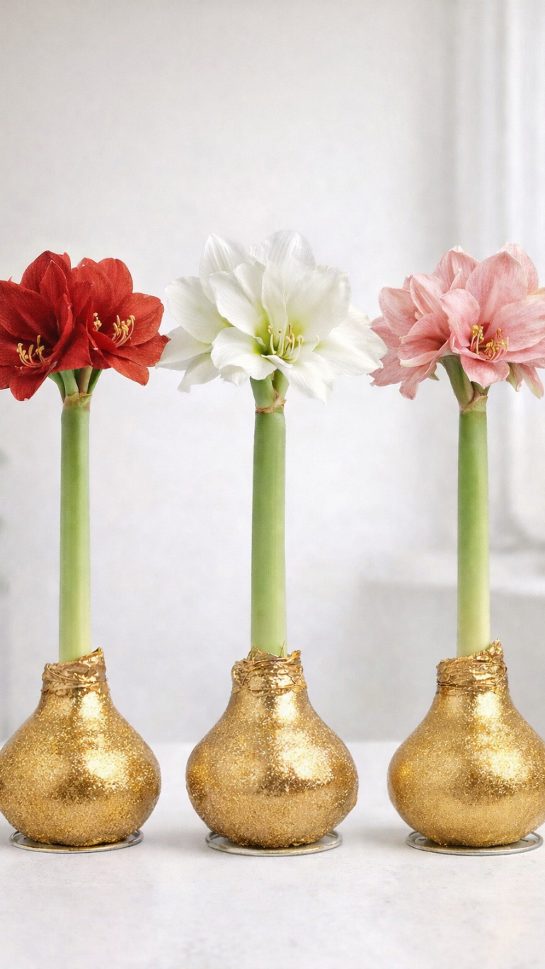 Amarylis w wosku (złoto)